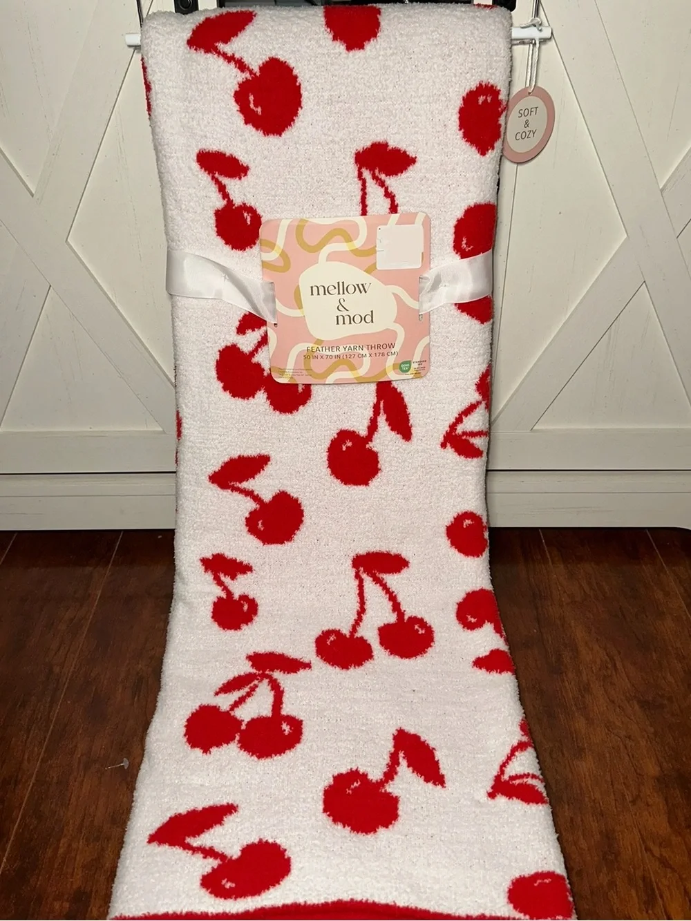 Mellow & Mod Cherry Print Cozy Feather Yarn Throw Blanket